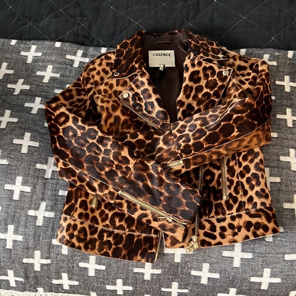 Brand NEW- L’Agence Leopard-Print Goat Hair Biker Jacket - Picture 4 of 8